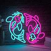 WLHOPE Koi Fish Neon Sign for Wall Decor Koi Carp Neon Light Fish Neon Signs Dimmable Neon Lights Blue Pink Fish LED Light Up Sign for Bedroom Bar Restaurant Office Fishroom Koi Pond