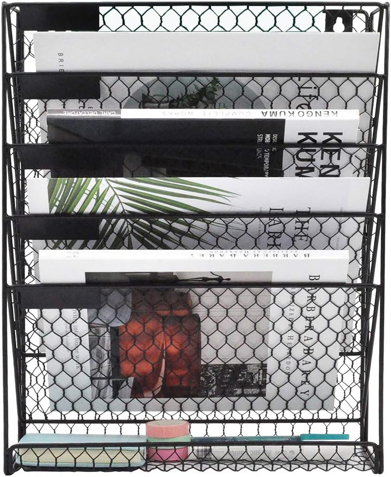 EASEPRES Wall File Holder Metal Chicken Wire Wall Mount Document Organizer, 6 Tier, Black : Office Products