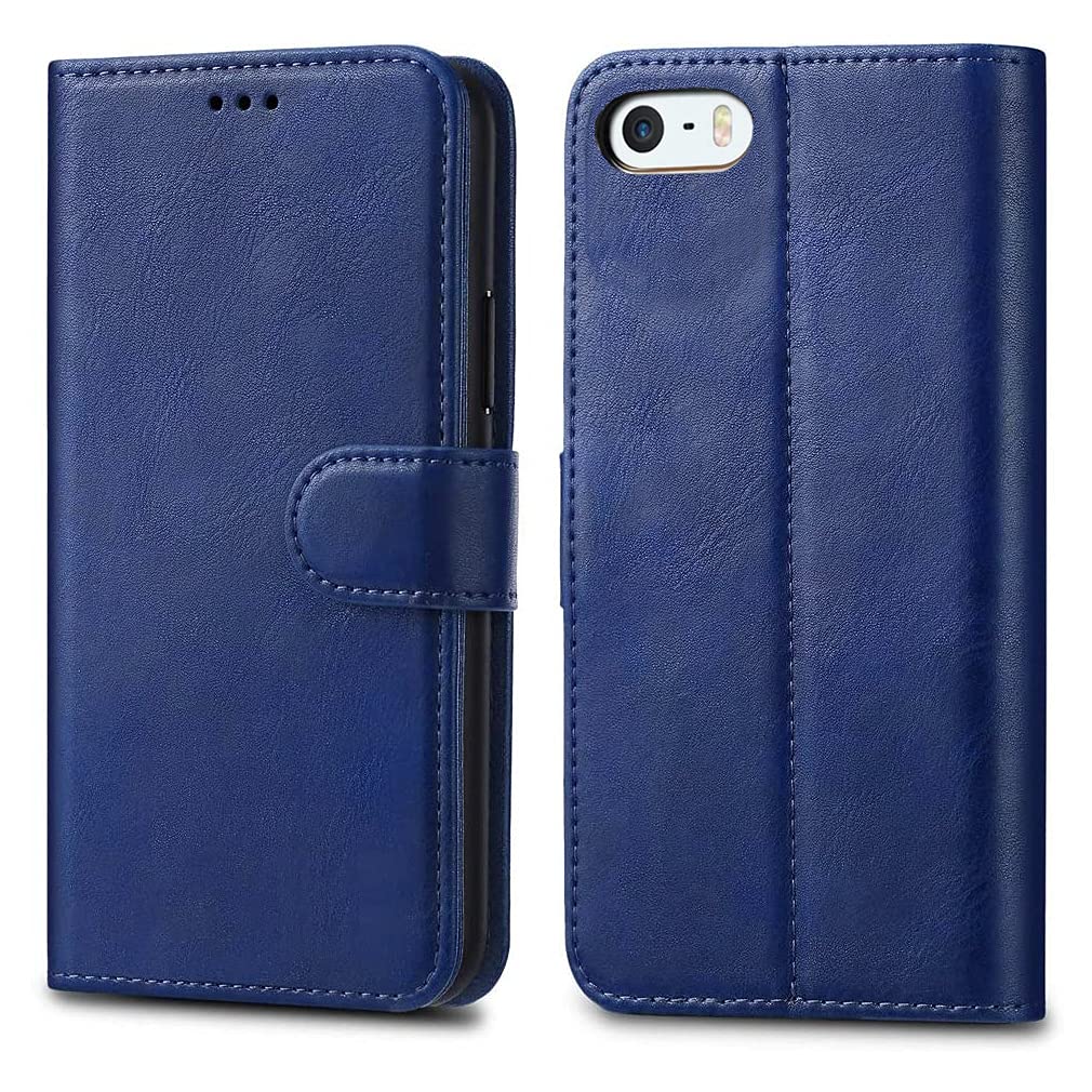 GAPlus iPhone SE 5 5S Case Premium Leather Flip Wallet Case Cover Pouch For iPhone SE 5 / 5S and Screen Protector With Polishing Cloth And Stylus (Blue) — image 1