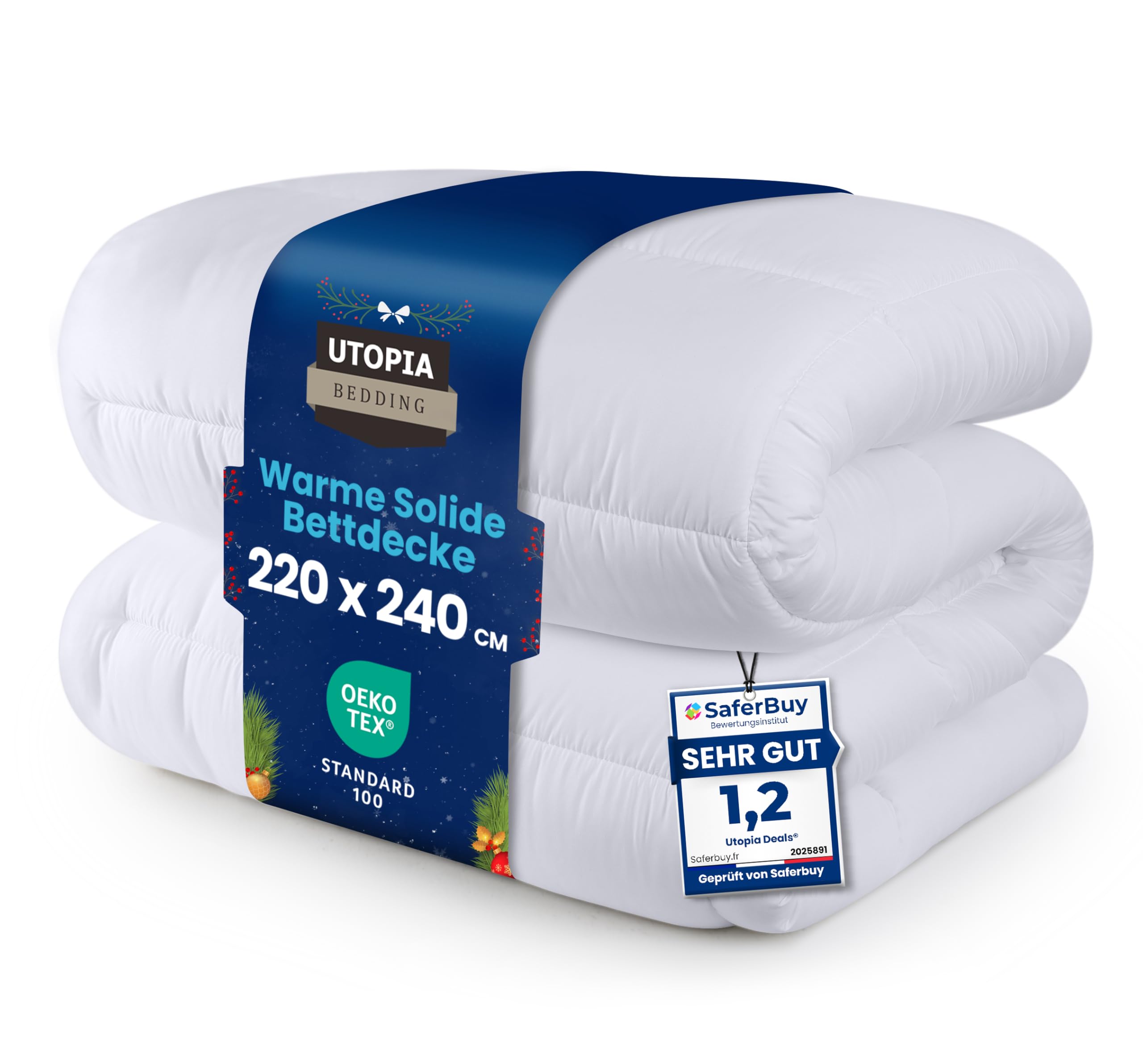 Utopia Bedding Duvet 10.5 tog with Corner Tabs - Box Stitched Duvet (10.5 Tog - 220x240, White)
