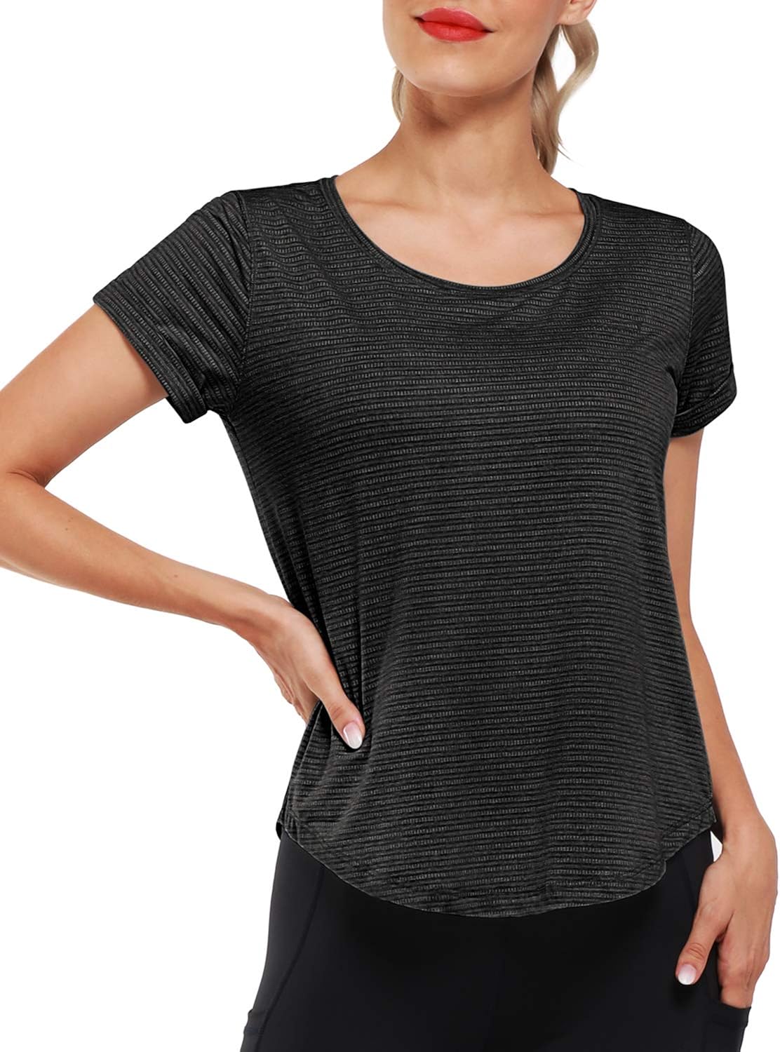 Promover Workout Shirt for Women Flowy Short Sleeve Athletic Tops Yoga Shirts: Clothing