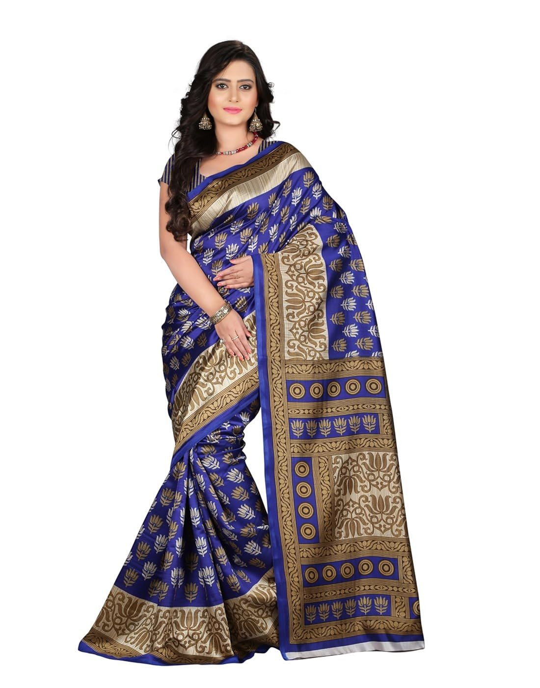 e-vastram women's mysore silk with blouse piece saree (ns9a_blue)