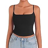 Sunzel Spaghetti Strap Tank Top for Women Double Lined Camisole Square Neck Cami Top Summer Undershirts Going Out Basics