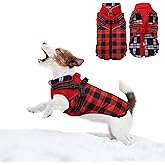 Dog Coat with Harness,Small Dog Winter Coat,Doggie Jackets with Built in Harness,Adjustable Warm Jacket for Medium Large Dogs,Pet Puppy Cold Weather Coats for Dogs Waterproof (PlaidRed, Small)