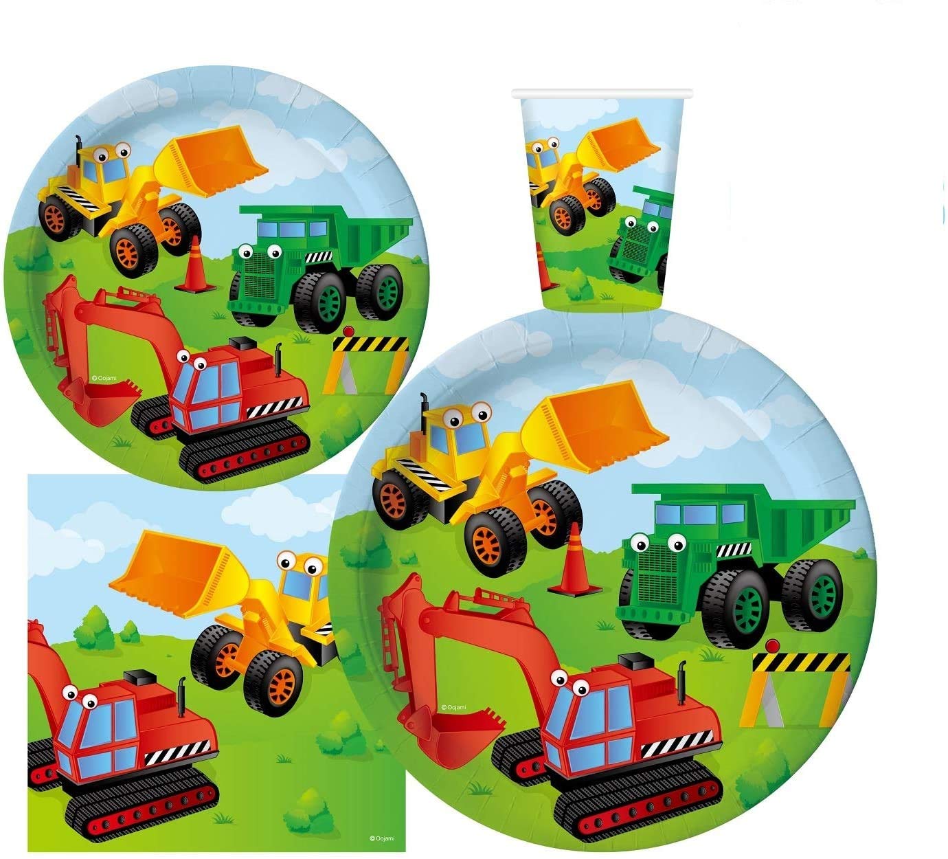 Serves 30 Complete Party Pack Kids Construction Birthday Party Supplies 9" Dinner Paper Plates 7" Dessert Paper Plates 9 oz Cups 3 Ply Napkins Construction Themed Birthday Supplies