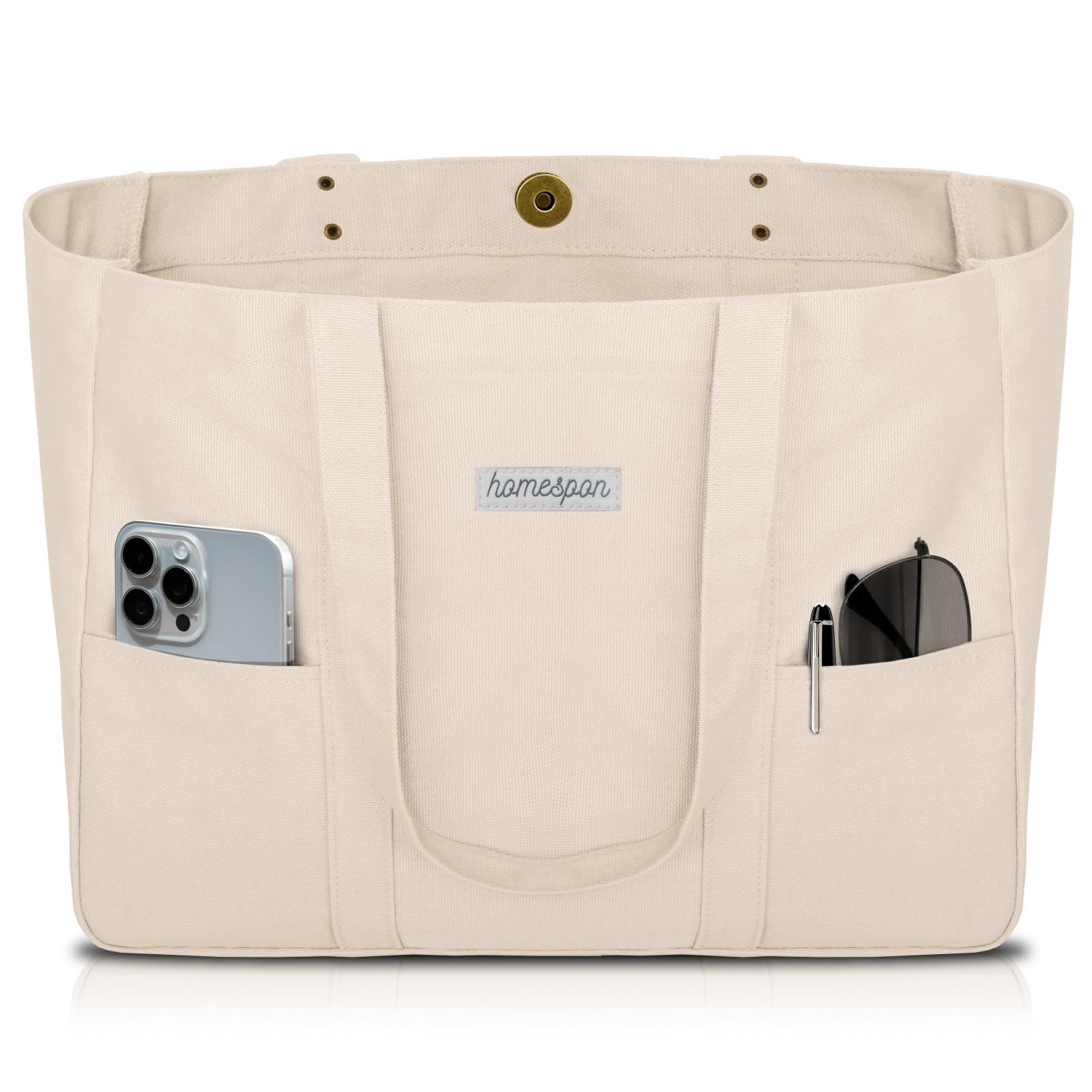 Photo 1 of HOMESPON Large Canvas Tote Bag for Women Everything Bag with Pockets and Laptop Sleeve (Beige)