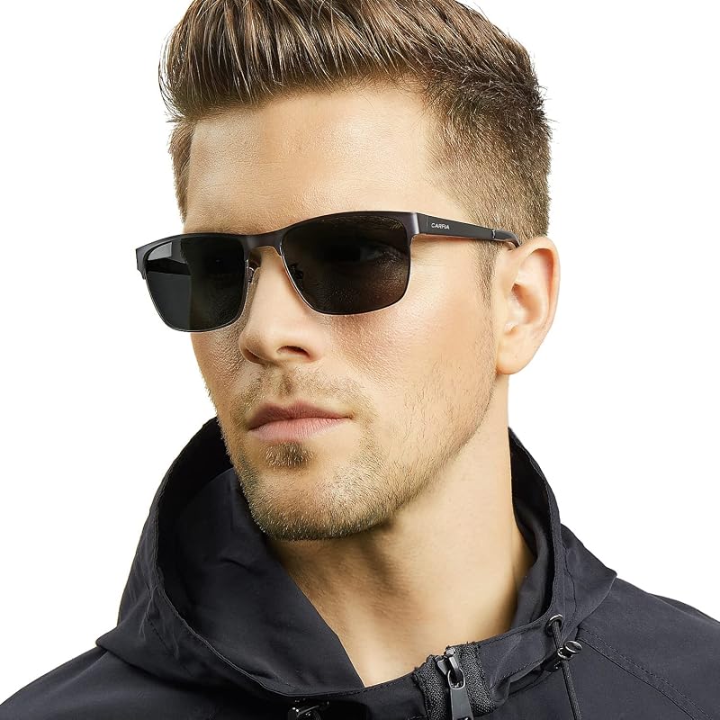 Gafas de sol para Hombre con Protección UV Polarizadas de Espejo para Conducir Senderismo Béisbol,Montura Cuadrada