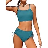 Boiltcat Girls Swimsuit Solid Color Adjustable Spaghetti Straps Drawstring Two Piece Bikini Set Girls Bathing Suit for 9-16Y