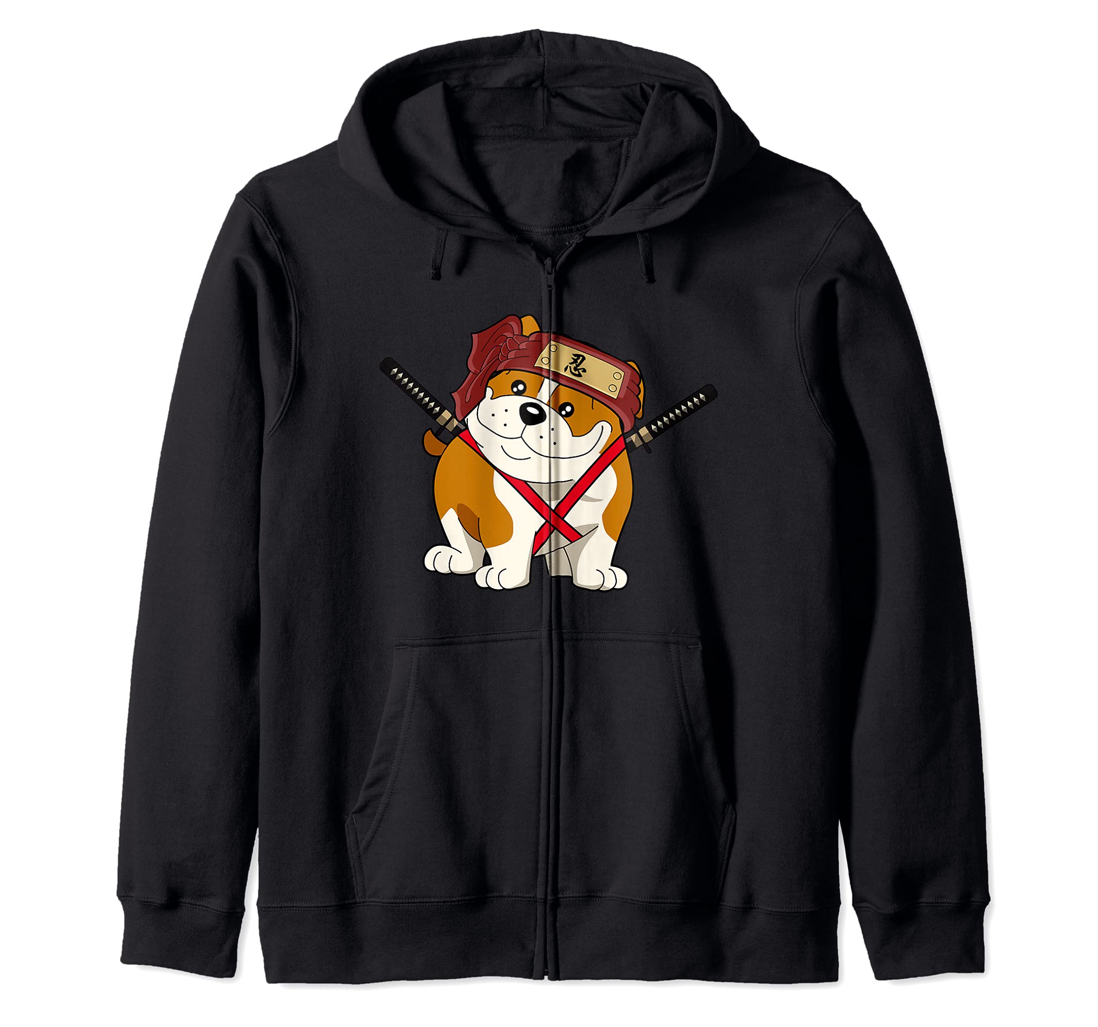 Ninja Bulldog Dog Cute Japanese Anime Easy Halloween Costume Zip Hoodie