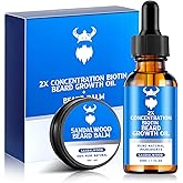 Beard Growth Oil & Beard Balm - Beard Growth Kit with 2X Concentration Biotin for Men, Natural Ingredients with Argan Oil, Jojoba Oil and Vitamin (Sandalwood)