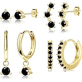 4 Pairs Stud Hoop Earrings Set for Women, Trendy Dangle Jacket Huggie Stacks for Multiple Piercing, Hypoallergenic Cartilage Jewelry Gifts