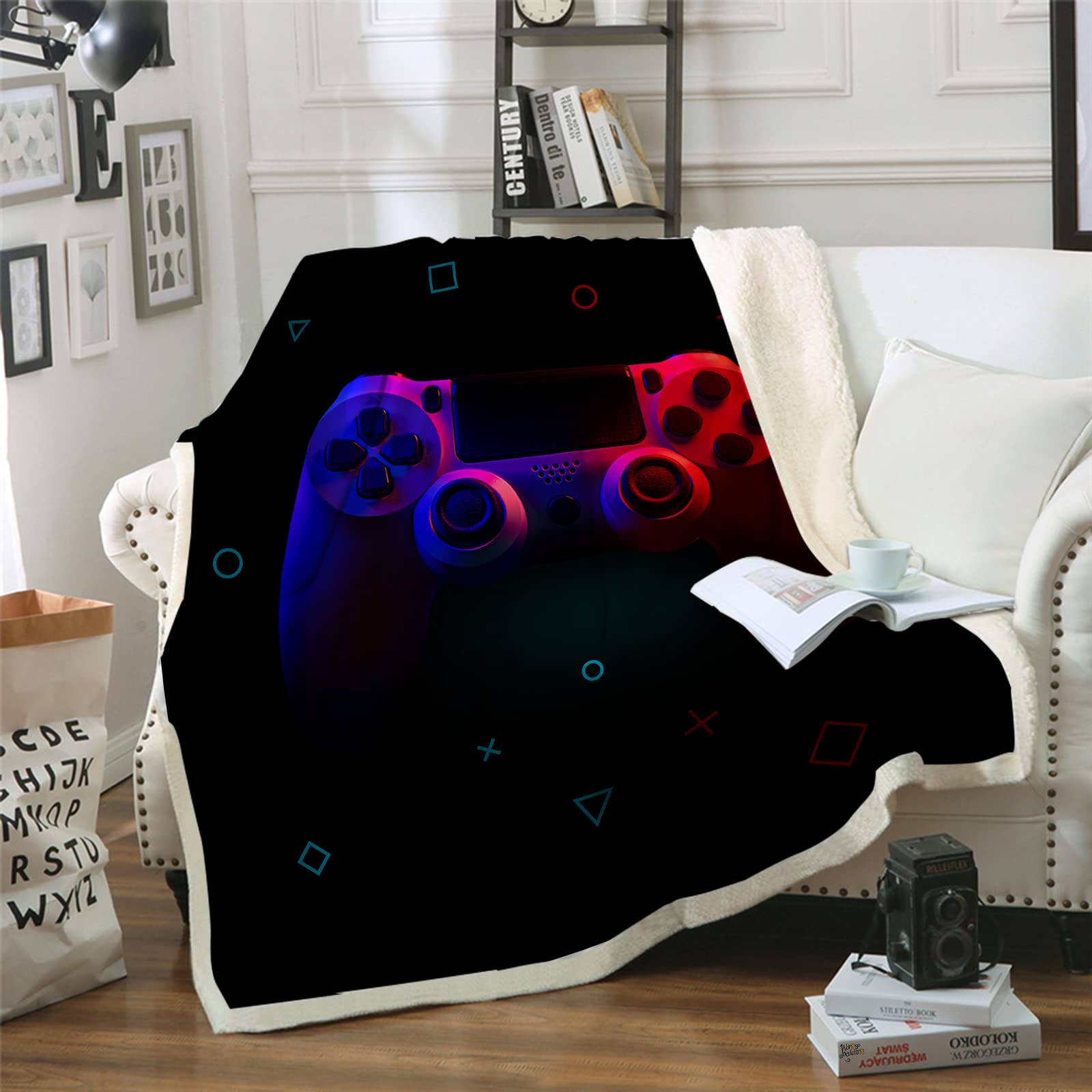 DJY Soft Cozy Blanket Throw 3D Gamepad Thick Warm Fleece Blanket Bed Couch Sofa Throw Game Handle Design Blanket for Kids Teens Adults 130 x 150cm