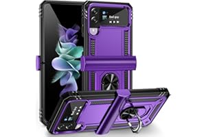 ONOLA for Samsung Galaxy Z Flip 4 Case, Galaxy Z Flip 3 Case with Hinge Protection and 360°Rotate Ring Magnetic Kickstand Heavy Duty Protective Case for Samsung Galaxy Z Flip 3/4 Phone (Purple)
