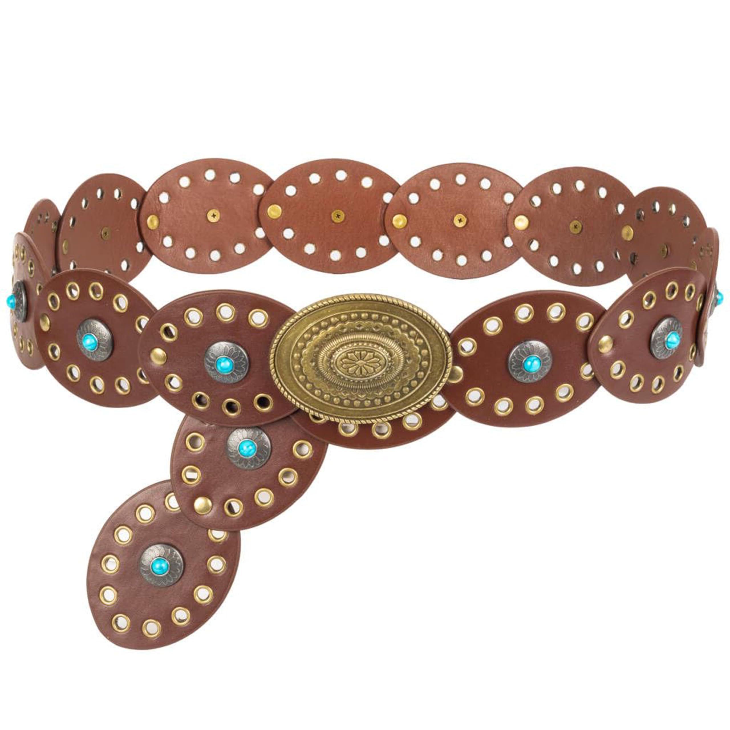 Photo 1 of Mawjom Western-Wide-Disc-Cowboy-Belt for Women - Vintage Oval Cowgirl-Boho-PU-Leather-Belt for Dress Jeans