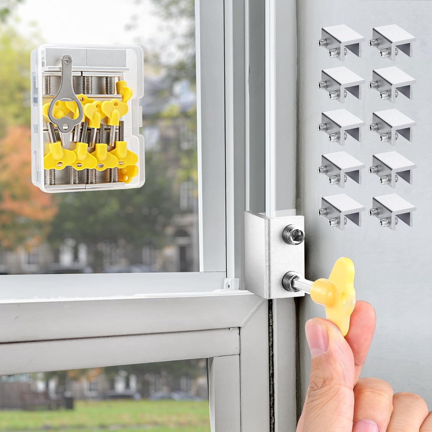 Photo 1 of 10 Sets Sliding Window Locks with Key, Window Locks for Up and Down Windows,Easy to Install Vertical & Horizontal Window Security Locks,Adjustable Aluminum Window Stopper Lock(Silver)