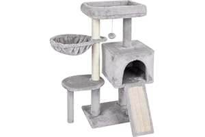 FISH&NAP Cute Cat Tree Kitten Cat Tower for Indoor Cat Condo Sisal Scratching Posts with Jump Platform Cat Furniture Activity Center Play House Grey