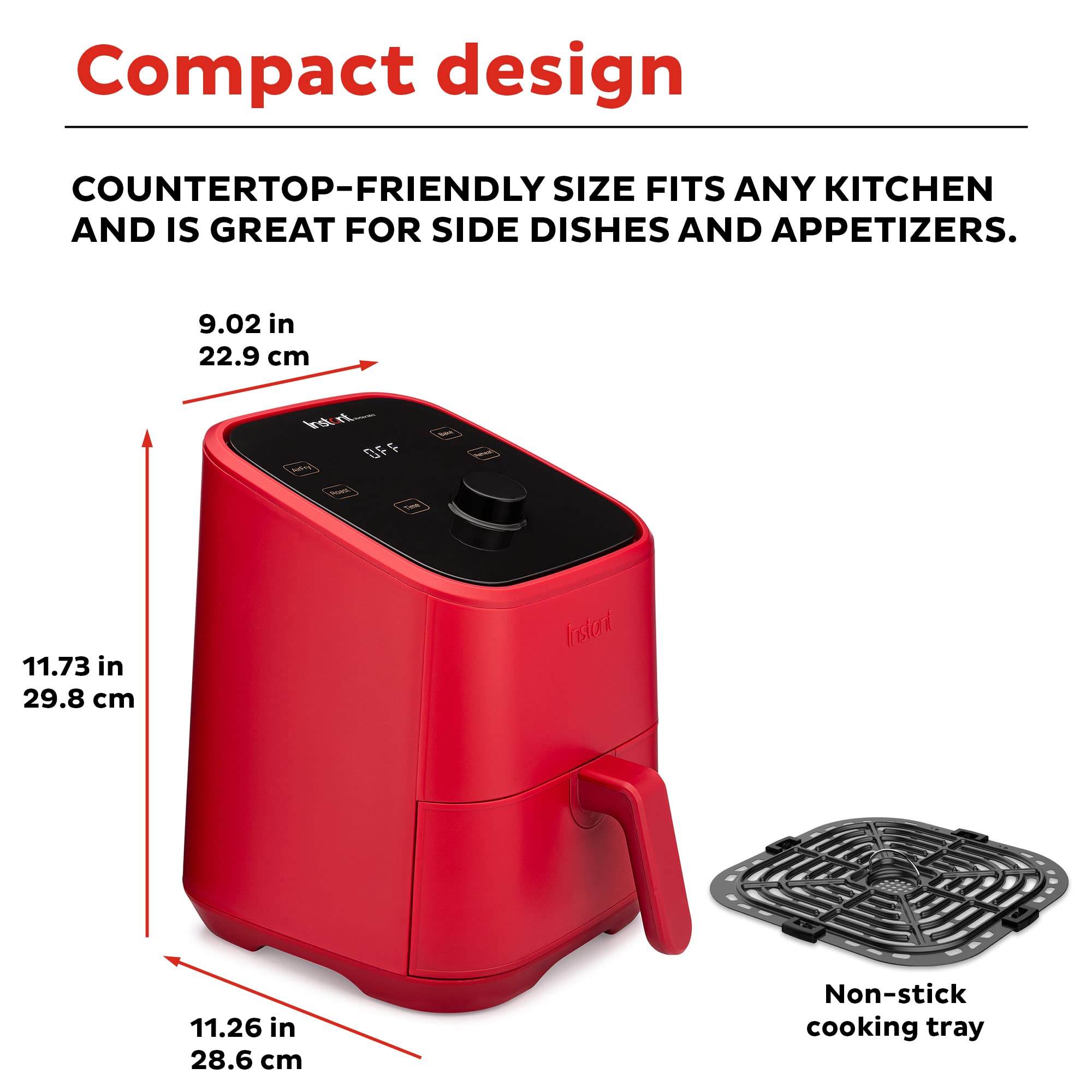 Mini freidora de aire Instant Pot Vortex 2QT, freidora de aire pequeña que crujiente, recalienta, hornea y asa para comidas rápidas y fáciles, incluye más de 100 recetas en la aplicación, es apta para lavavajillas, de los creadores de Instant Pot, roja