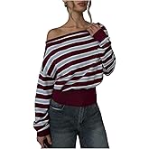 MakeMeChic Women's Y2K Striped Asymmetrical Streetwear Sweater Fall Long Sleeve Knit Tops
