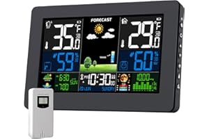 GRILZA Weather Station Wireless Indoor Outdoor Thermometer, Digital Thermometer with Remote Sensor, Large Display Home Weather Stations with Weather Forecast, Atomic Clock, Barometric Pressure, Moon Phase