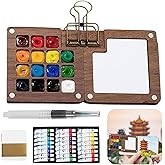 Watercolor Paint Set, Mini Watercolor Travel Set with 24 Colors, Portable Wooden Foldable Paint Palette with Brush, Sketchbook & Clip for Adults, Beginners, Students