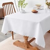 Hpxrom White Rectangle 36"x55" Water Resistant Polyester Tablecloth | Scalloped Decorative Fabric Table Cover Washable Reusable Table Cloth for Coffee Tables Side Tables Weddings and Parties