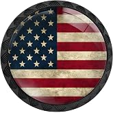 Artinhand 12 Pack Rustic American Flag Cabinet Knobs for Kitchen Bathroom | Patriotic Drawer Pulls Round Black Dresser Handles Hardware for Desk Cupboard Wardrobe Closet Vanity Door Decor