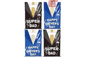 Whaline 50Pcs Father's Day Party Favor Bags Plastic Treat Bags with Handles Shirt Candy Goodie Bag for Dad Birthday