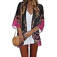 Women Kimono Cardigans Casual Summer Tops Cover up Open Front Floral Print Resort Wear