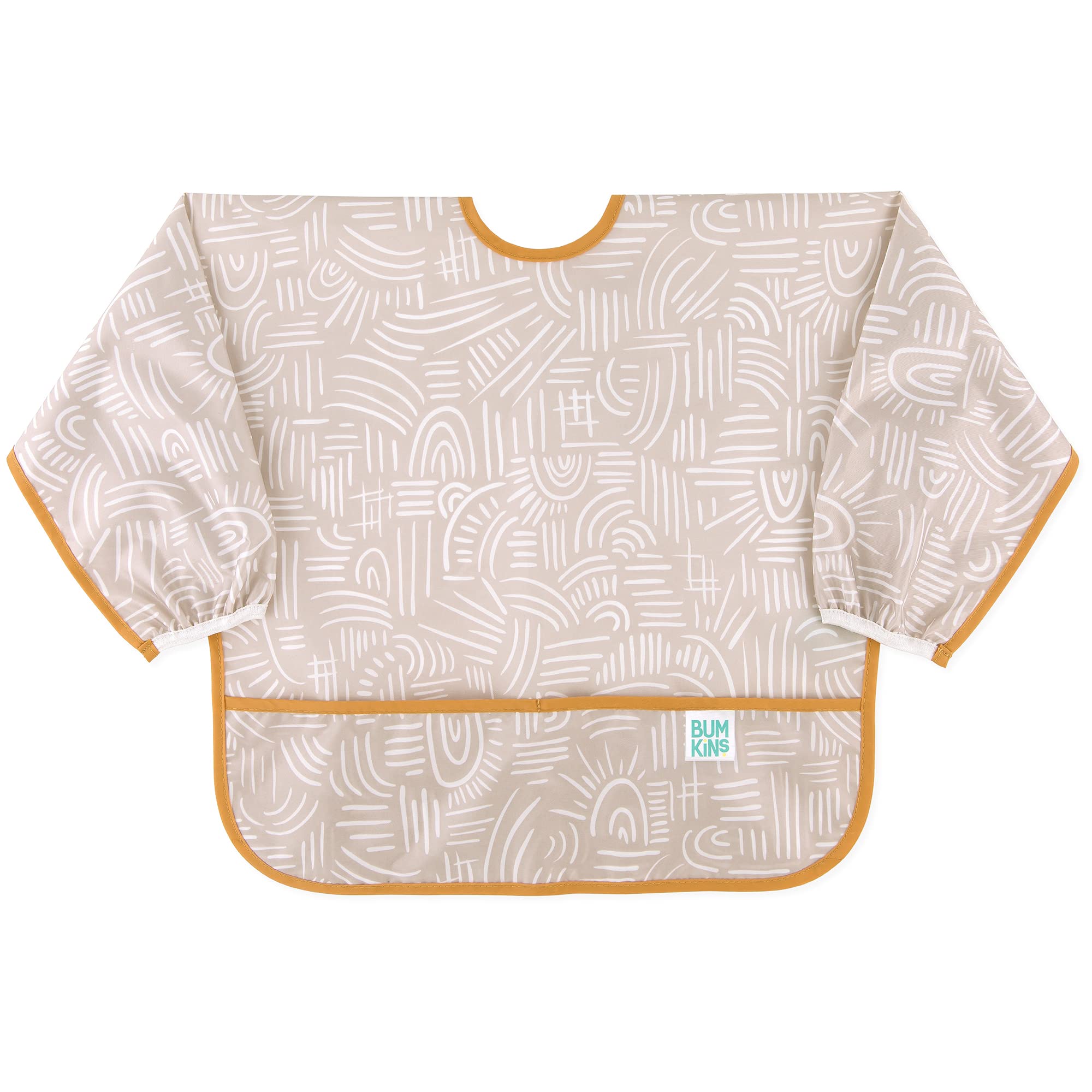 Photo 1 of Bumkins Sleeved Bib for Girl or Boy, Baby and Toddler for 6-24 Mos, Essential Must Have for Eating, Feeding, Baby Led Weaning Supplies, Long Sleeve Mess Saving Food Catcher, Soft Fabric, Boho Beige
