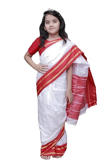 amazon red white saree