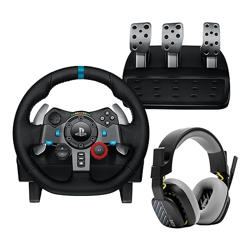 Logitech G29 Driving Force Racing Wheel and Pedals, Force Feedback, Real Leather + ASTRO A10 Gen 2 Wired Headset, Sim Steering Wheel, Pedals and Gaming Headset - For PS5, PS4, PC, Mac - Black