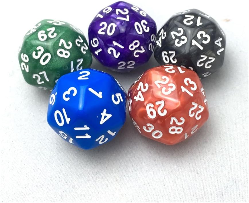 SmartDealsPro 5-Pack of Random Color D30 Polyhedral Dice for DND RPG MTG Table Games with Free Pouch
