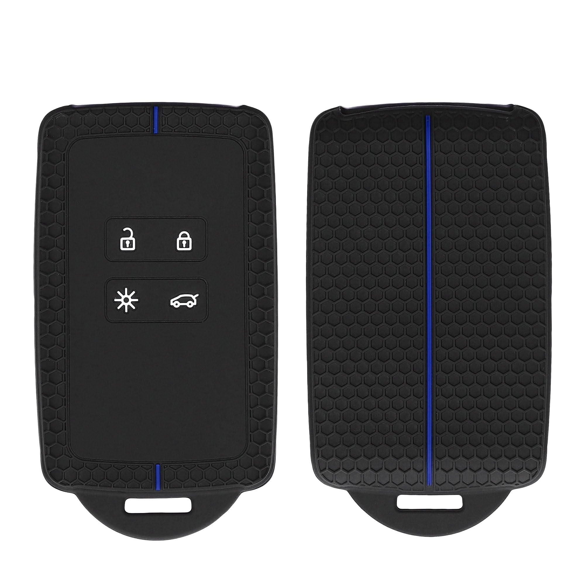 kwmobile Silicone Car Key Case Compatible with Renault 4 Button Car Key Smart Key (only Keyless Go) Case - Soft Rubber Fob Cover - Black/Blue