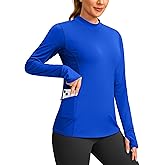 SANTINY Long Sleeve Thermal Shirts for Women Fleece Mock Neck Tops Winter Workout Running Gear with Zipper Pockets