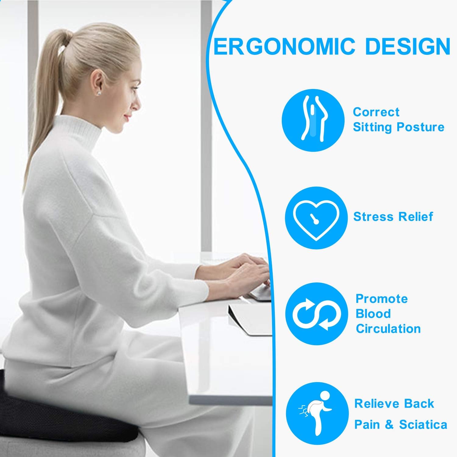 COMSOON Seat Cushion, Cooling Gel Office Chair Cushion for Pressure Relief, Non-Slip Memory Foam Tailbone Pain Relief Cushion Butt Pillow for Chair, Car, Airplane & Wheelchair: Home & Kitchen