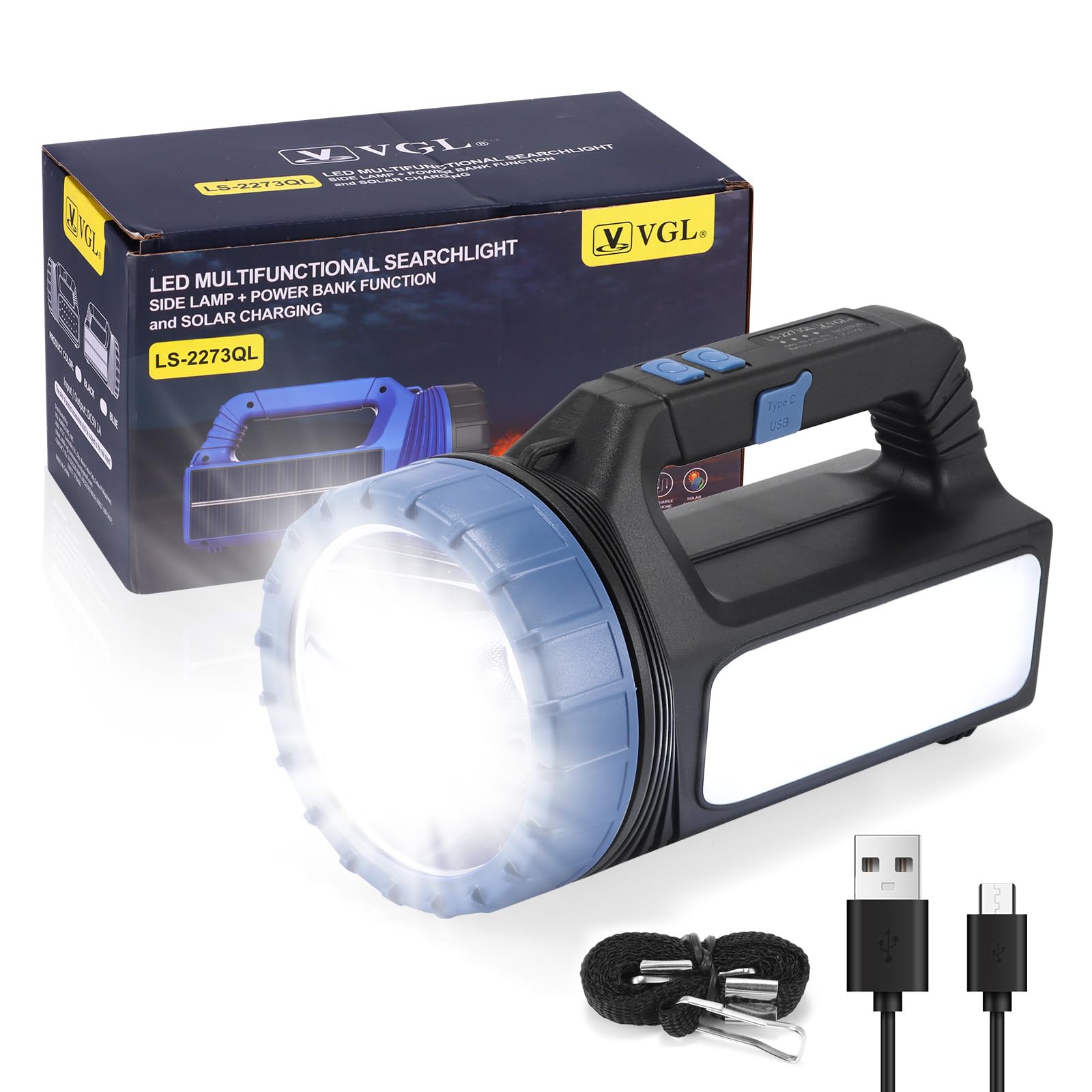 Kinberry Rechargeable LED Torch, IP65 Multi-Functional Camping Light, 800lm Hand Torch Side Lantern 2400mAh Super Bright Flashlight High Power Beam Flashlight, Lightweight Lantern for Camping Outage