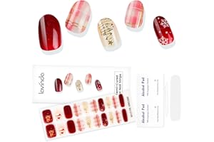 Lavinda Christmas Semi Cured Gel Nail Strips, 20 Pcs Snowman & Christmas Tree Nail Wraps with Plaid, Long-Lasting UV Gel Stickers, Salon Quality, Quick and Easy to Apply for Home Nails DIY