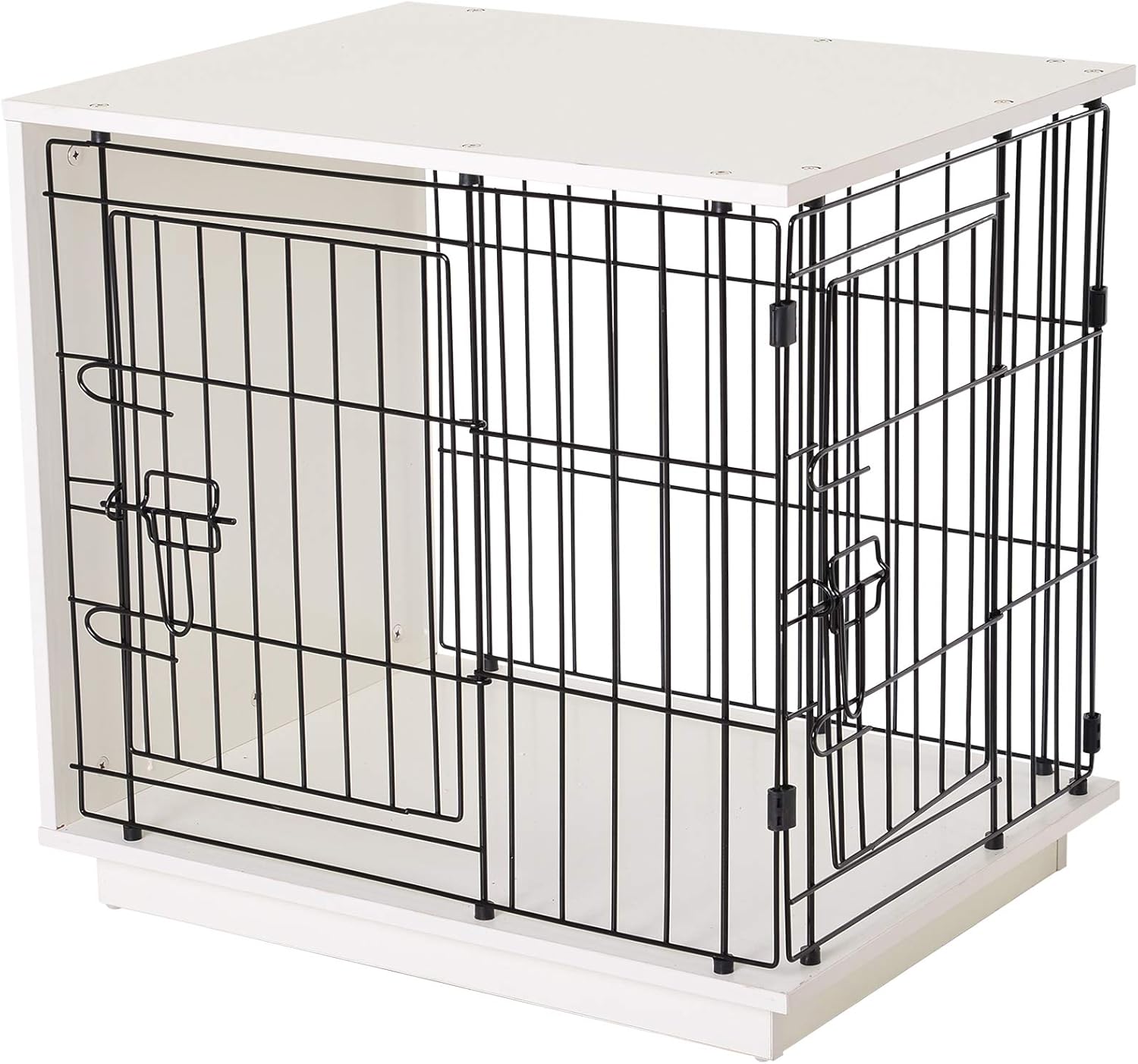 Pawhut 25 Inch Duo Metal Dog Cage Wooden Crate with Top Table 2 Secure