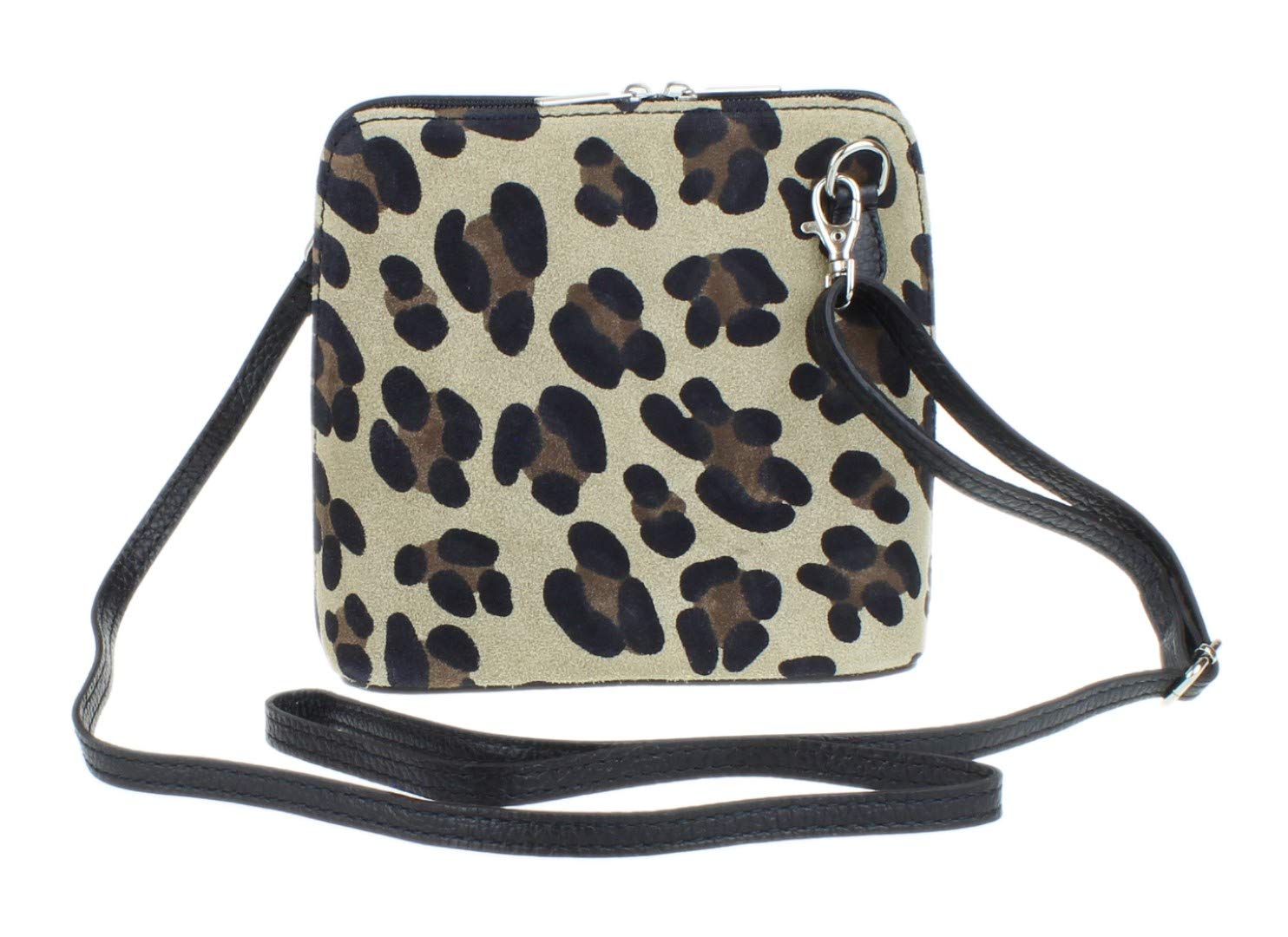 Girly Handbags Womens Small Suede Leather Cross Body Messenger Bag Genuine Italian Shoulder Handbag (Leopard Beige)