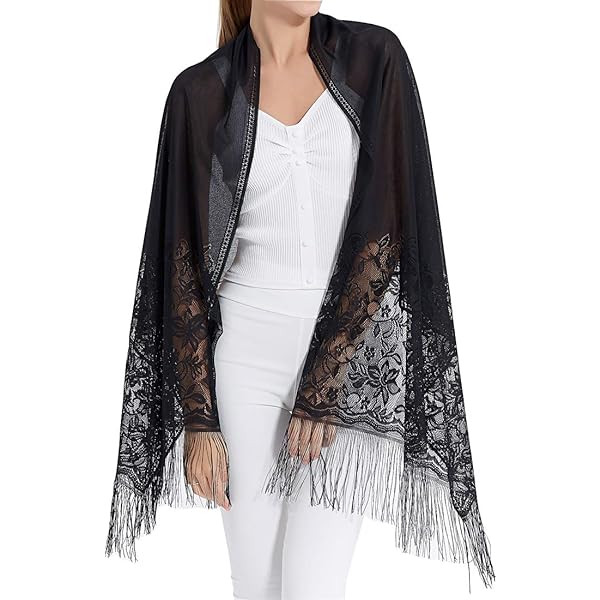 Amazon.com: simarro Women Lace Wraps Shawls Soft Mesh Fringe WrapsTriangle  Scarf Shawl for Wedding Evening Party Dresses(Black) : Everything Else