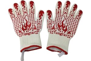 TUNGTAR Ove Gloves mit BBQ Heat Proof Oven Mitts 11Inch 1472℉ guantes para Caliente Grill Proof Heat for Men Women BBQ Gloves Bake Gift Set Cooking Gloves for Cooking Grilling Baking Welding (White Red)