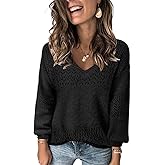FEKOAFE Womens Sweaters 2026 Fall V Neck Long Sleeve Hollow Knit Pullover Sweaters for Women