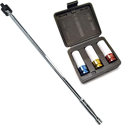 AB Tools 24" Breaker Bar 1/2 Drive + 3pc Metric Alloy Wheel Nut Sockets 17 19