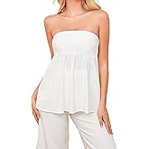 Ythomm Womens’s Ruffle Hem Bandeau Tube Tops Casual Sleeveless Strapless Peplum Flowy Blouse Shirts Summer Going Out Tanks