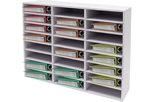 QWNBG 24 Compartments Literature Organizer with Adjustable Shelves Desktop File Sorter Mail Center Paper Storage Cabinet Home & Office Mailbox School Classroom Keepers (White 24 Slots)