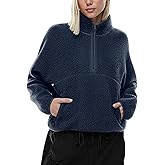 LASLULU Womens Half Zip Pullover Cropped Sweatshirts Sherpa Fleece Jacket Fuzzy Sweaters Cute Winter Jackets with Pockets