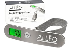 Alleo Luggage Weight Scale for Travel 110lbs - Precise Luggage Scale Travel Digital, Portable Handheld Bag Weigher with Backlit LCD, Battery Included, Compact for Airport, Cruise & Carry-On