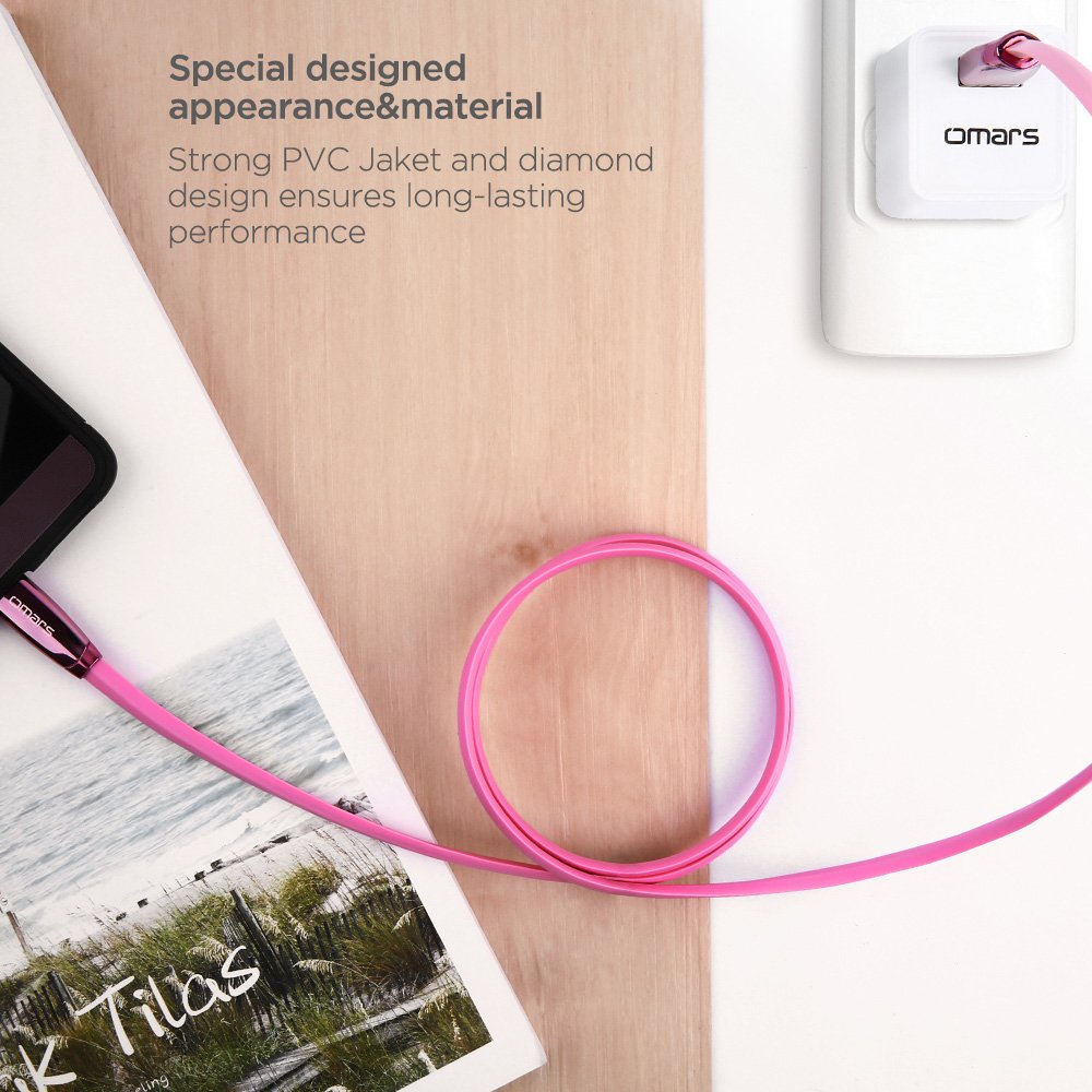 OMARS Câble USB C vers USB A 2.0 1.2m Câble Plat Connecteur d’Aluminium pour MacBook Huawei Honor 8/Mate 9/P10 Nubia Z11 ZTE Axon 7 Xiaomi Mi Mix Samsung Galaxy C7 Pro Nexus 5X/6P OnePlus 3