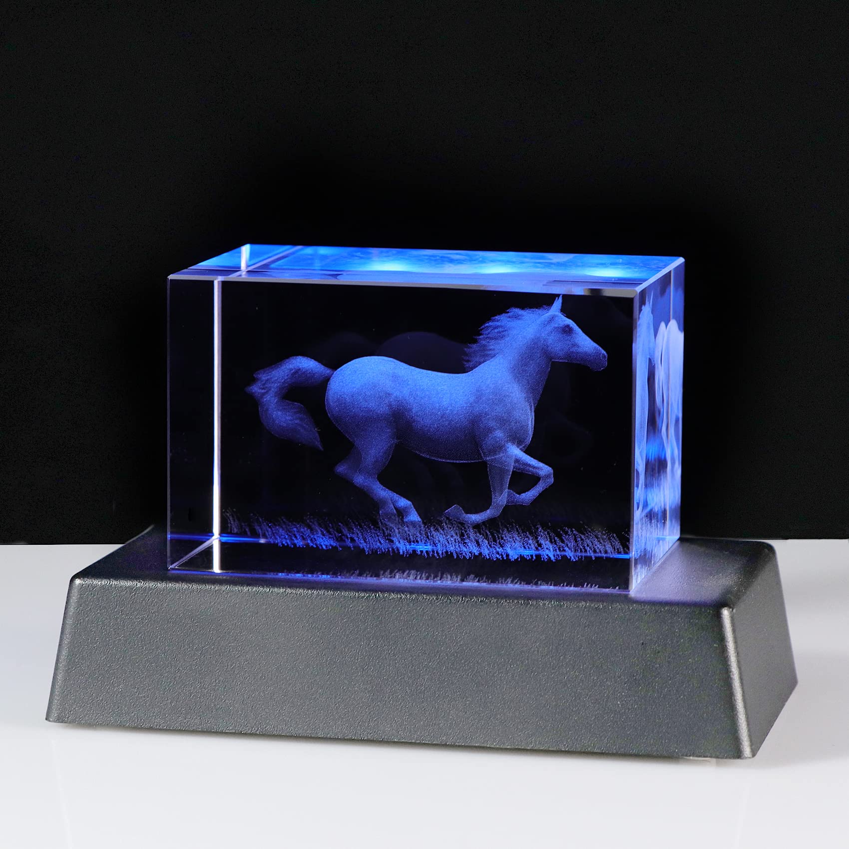 3D Crystal Gift Engraved Horse Figurine Ornament with LED Stand Birthday Horse Gifts for Animal Lovers Women Girls