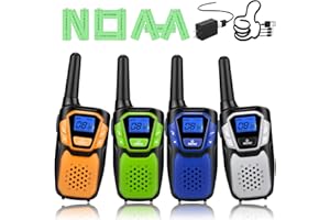 Topsung Walkie Talkies Rechargeable, 4 Pack Easy to Use Long Range Walky Talky for Adult Handheld Two Way Radio with NOAA for Hiking Camping (Orange&Blue&Green&Silver with Micro-USB Charger/Battery)